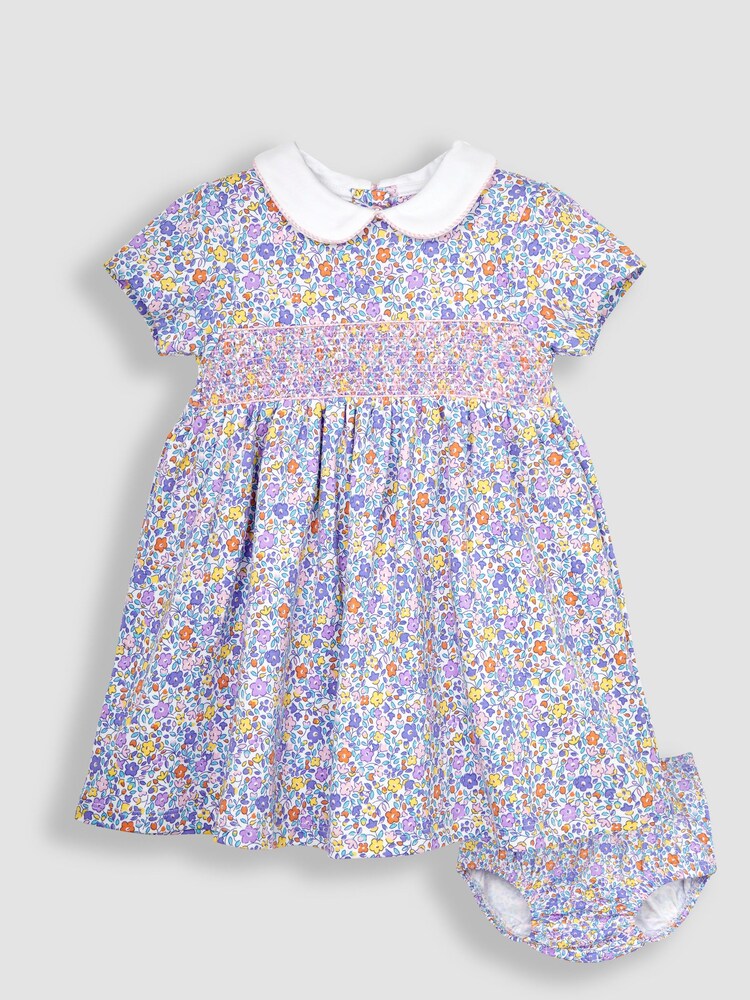 JoJo Maman Bébé Lilac Ditsy Floral Smocked Jersey Dress - Image 1 of 4