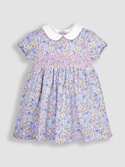 JoJo Maman Bébé Lilac Ditsy Floral Smocked Jersey Dress - Image 2 of 4