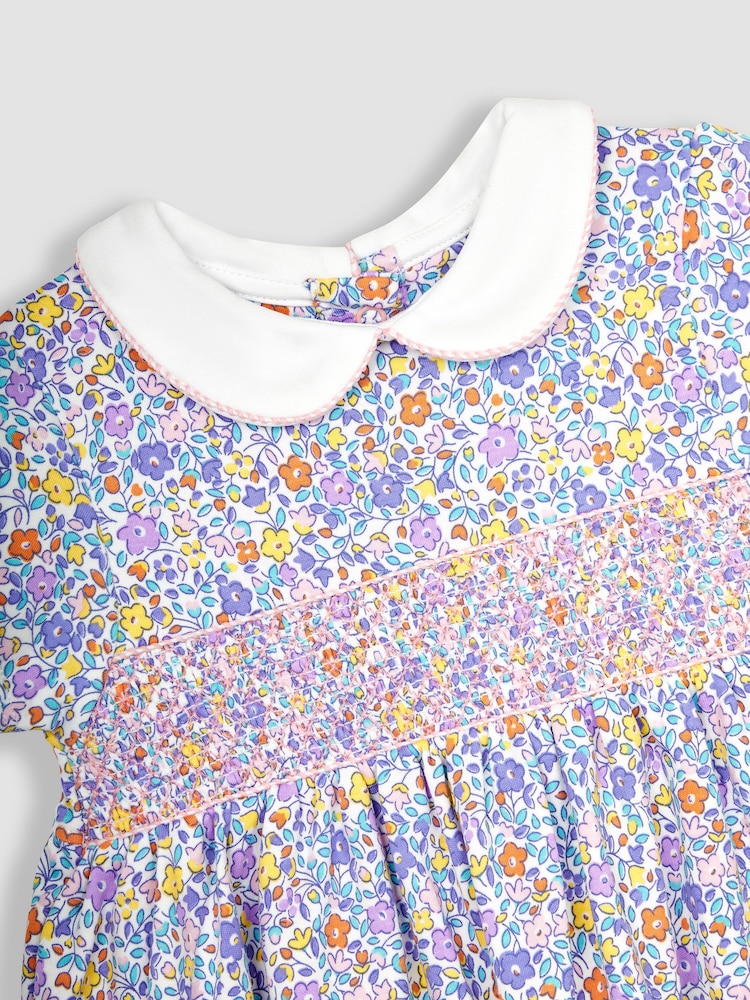 JoJo Maman Bébé Lilac Ditsy Floral Smocked Jersey Dress - Image 4 of 4