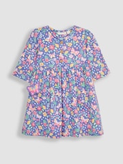 JoJo Maman Bébé Purple Butterfly Floral Button Front Pet In Pocket Button Front Dress - Image 2 of 4