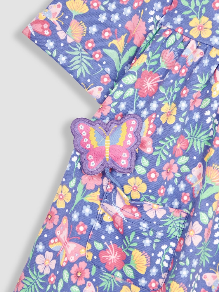 JoJo Maman Bébé Purple Butterfly Floral Button Front Pet In Pocket Button Front Dress - Image 4 of 4