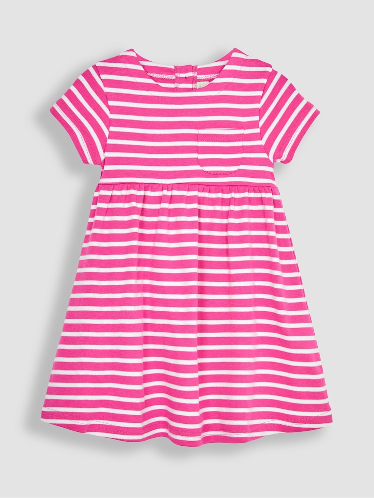 JoJo Maman Bébé Pink Classic Stripe Jersey Dress - Image 1 of 3