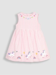 JoJo Maman Bébé Pink Unicorn Appliqué Gingham Summer Dress - Image 1 of 3