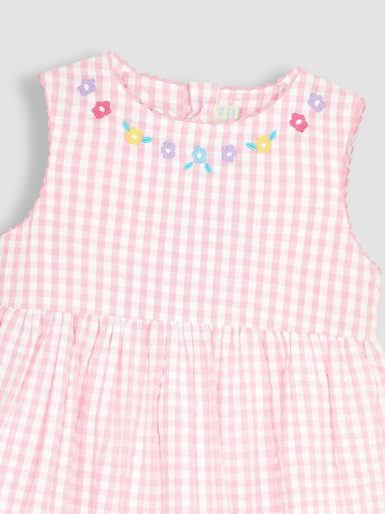 JoJo Maman Bébé Pink Unicorn Appliqué Gingham Summer Dress - Image 2 of 3