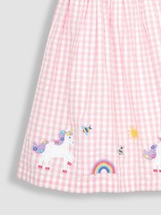 JoJo Maman Bébé Pink Unicorn Appliqué Gingham Summer Dress - Image 3 of 3