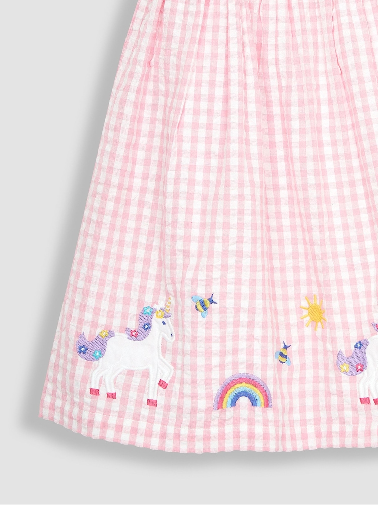 JoJo Maman Bébé Pink Unicorn Appliqué Gingham Summer Dress - Image 3 of 3