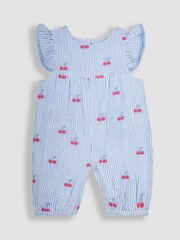 JoJo Maman Bébé Blue Cherry Embroidered Pretty Sunsuit - Image 1 of 1