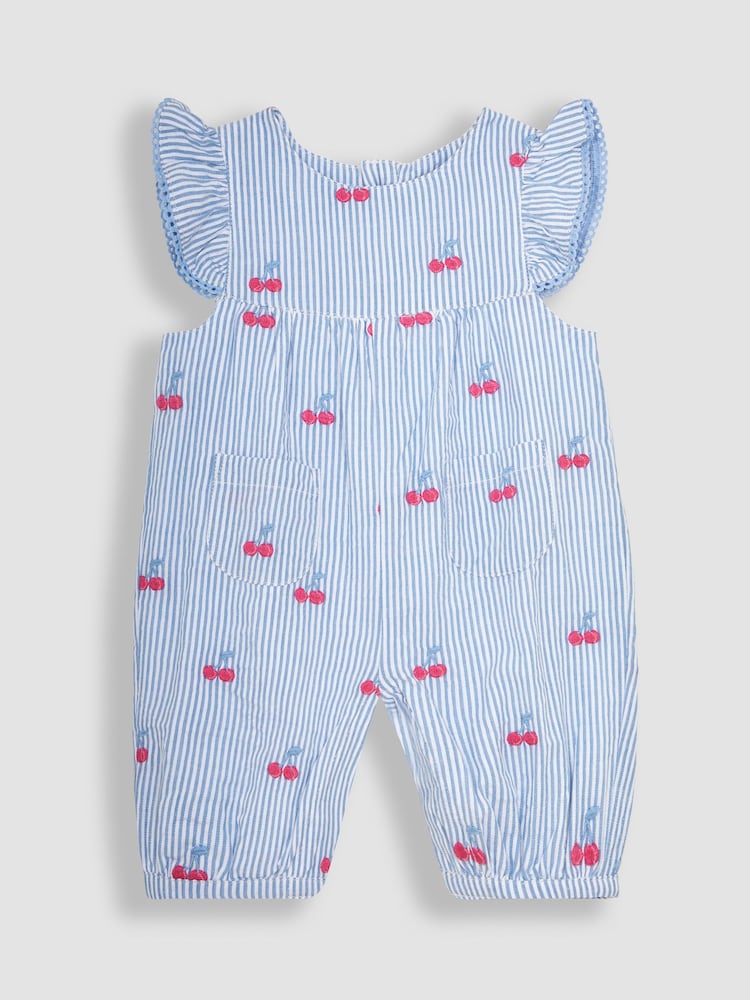 JoJo Maman Bébé Blue Cherry Embroidered Pretty Sunsuit - Image 1 of 1
