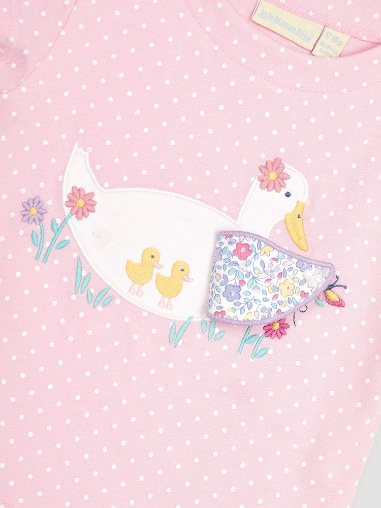 JoJo Maman Bébé Pink Duck Appliqué T-Shirt - Image 5 of 5