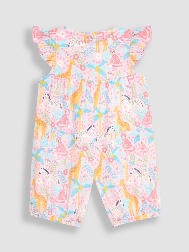JoJo Maman Bébé Pink Safari Animals Print Pretty Sunsuit - Image 1 of 3