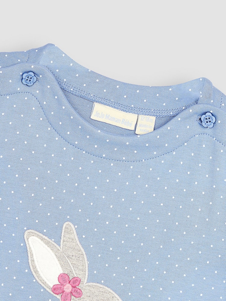 JoJo Maman Bébé Blue Bunny Appliqué T-Shirt - Image 2 of 3