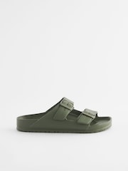 Khaki Green EVA Double Strap Flat Slider Sandals With Adjustable Buckles - Image 2 of 5