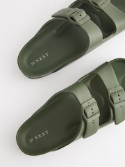 Khaki Green EVA Double Strap Flat Slider Sandals With Adjustable Buckles - Image 4 of 5