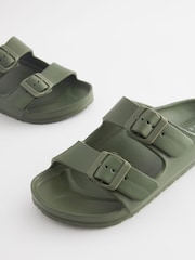 Khaki Green EVA Double Strap Flat Slider Sandals With Adjustable Buckles - Image 5 of 5