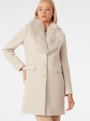 Forever New Cream Lucinda Short Faux Fur Collar Coat - Image 1 of 5