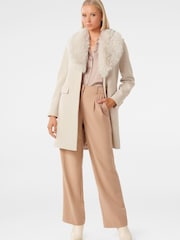 Forever New Cream Lucinda Short Faux Fur Collar Coat - Image 3 of 5