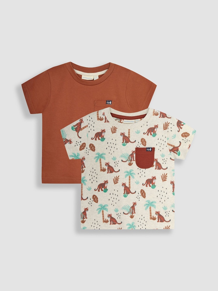 JoJo Maman Bébé Natural Tigers 2-Pack Pocket T-Shirts - Image 1 of 4