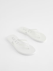 White Pearlised Plaited Flip Flops - Image 1 of 5