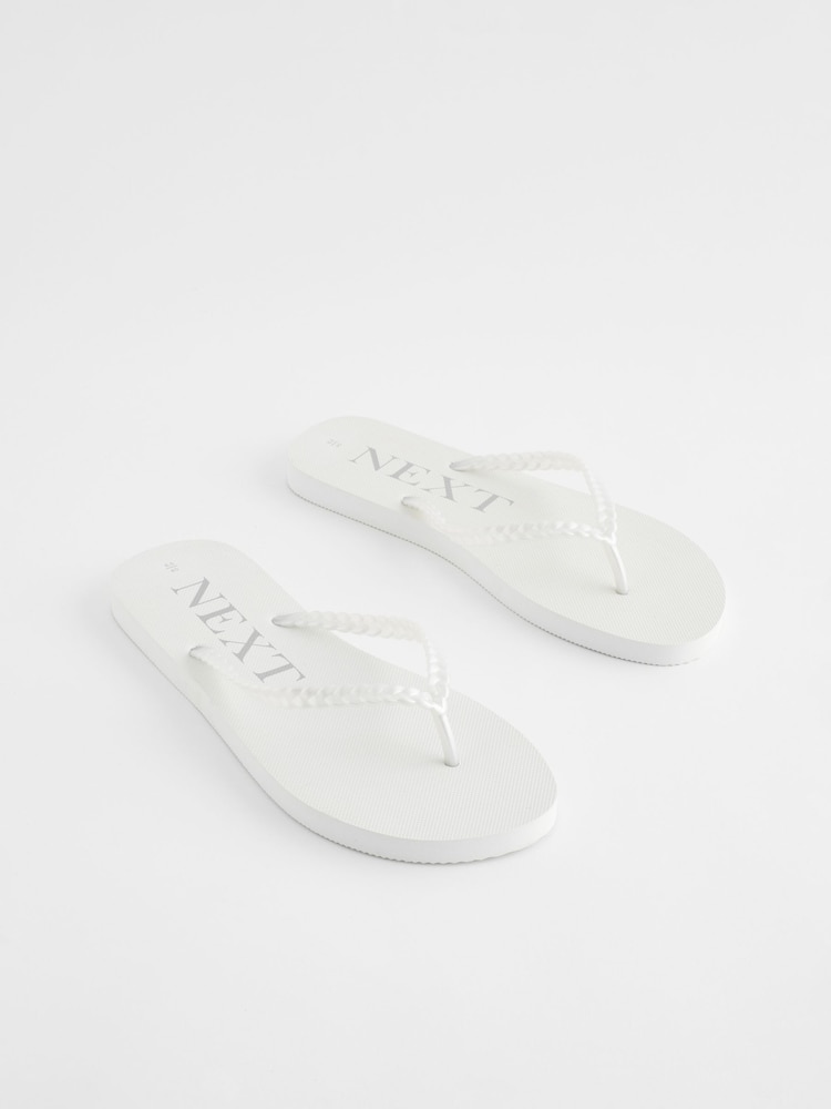White Pearlised Plaited Flip Flops - Image 1 of 5