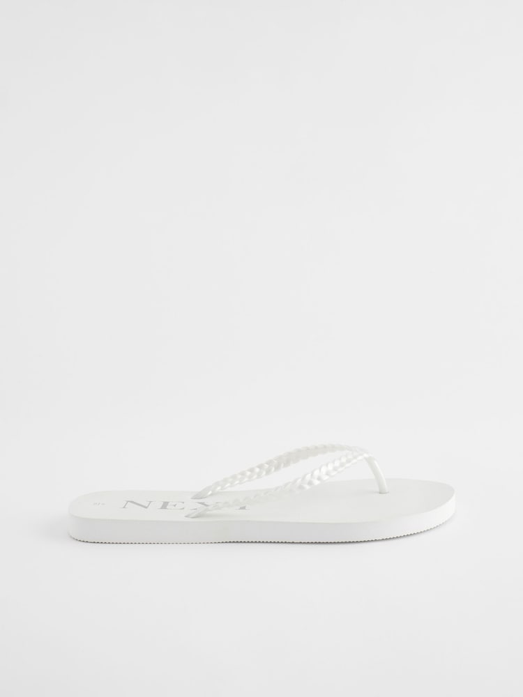 White Pearlised Plaited Flip Flops - Image 2 of 5