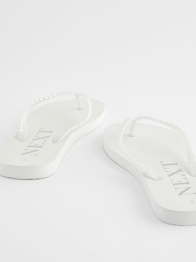 White Pearlised Plaited Flip Flops - Image 3 of 5