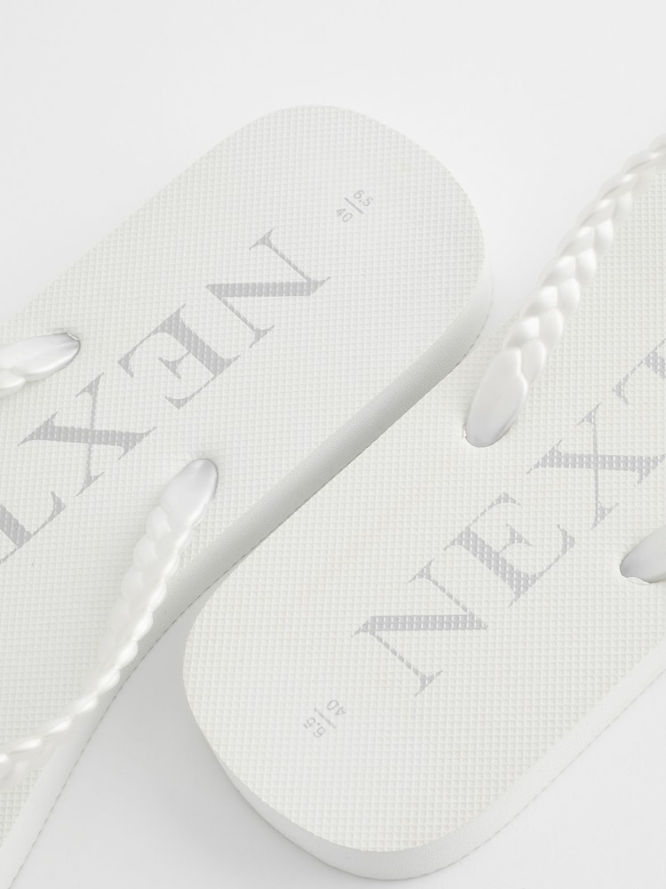 White Pearlised Plaited Flip Flops - Image 4 of 5