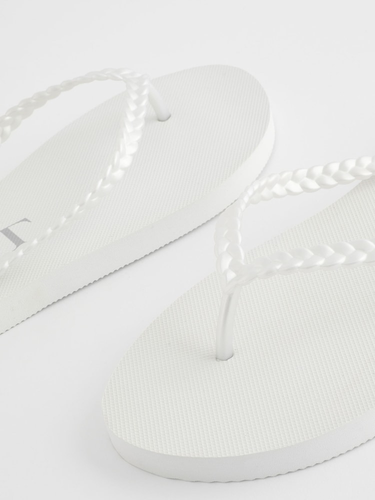 White Pearlised Plaited Flip Flops - Image 5 of 5