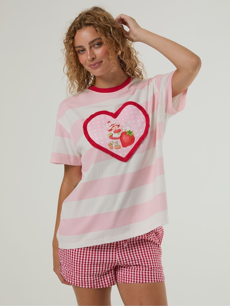 Skinnydip Pink Strawberry Shortcake Stripe T-Shirt - Image 1 of 5 Skinnydip Pink Strawberry Shortcake Stripe T-Shirt - Image 1 of 5