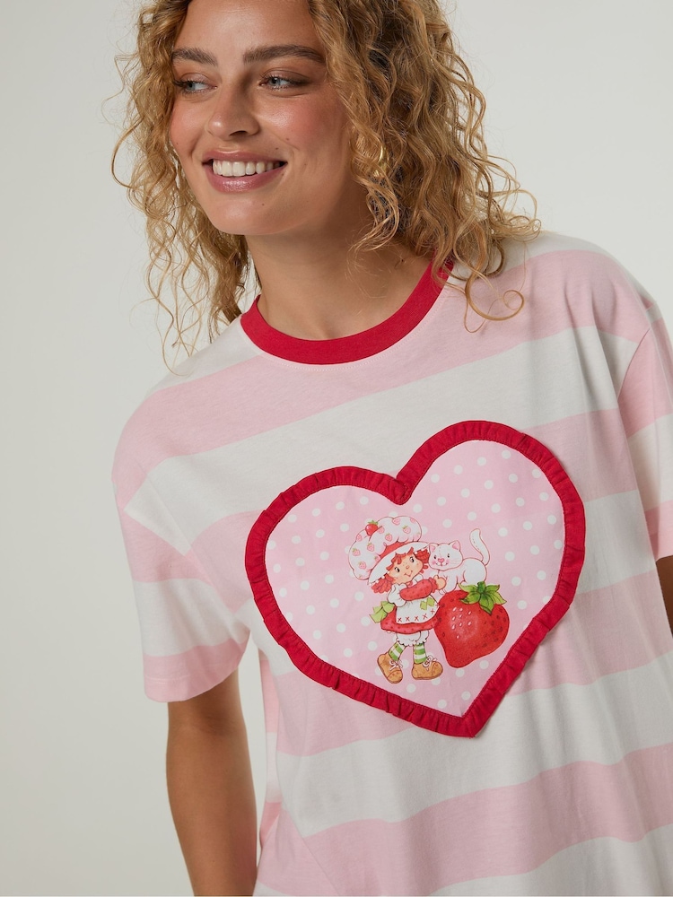 Skinnydip Pink Strawberry Shortcake Stripe T-Shirt - Image 2 of 5 Skinnydip Pink Strawberry Shortcake Stripe T-Shirt - Image 2 of 5