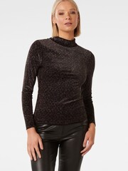 Forever New Black Marina Velvet High Neck Top - Image 1 of 5