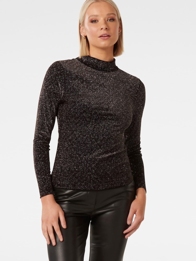Forever New Black Marina Velvet High Neck Top - Image 1 of 5