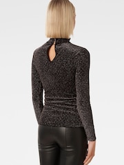 Forever New Black Marina Velvet High Neck Top - Image 2 of 5