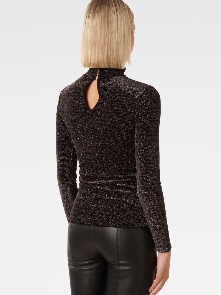 Forever New Black Marina Velvet High Neck Top - Image 2 of 5