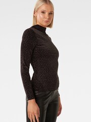 Forever New Black Marina Velvet High Neck Top - Image 3 of 5