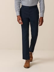 Navy Blue Slim Fit Plain Front Smart Trousers - Image 1 of 10