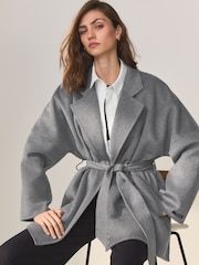 Grey Handsewn Wool Blend Belted Coat - Image 1 of 1