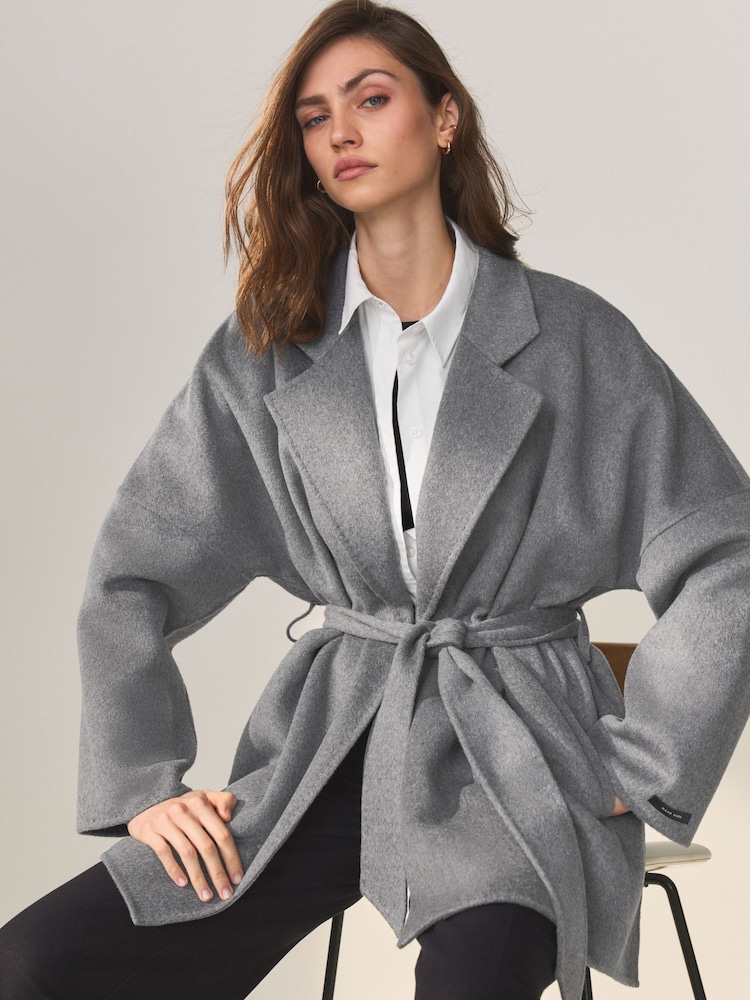Grey Handsewn Wool Blend Belted Coat - Image 1 of 1