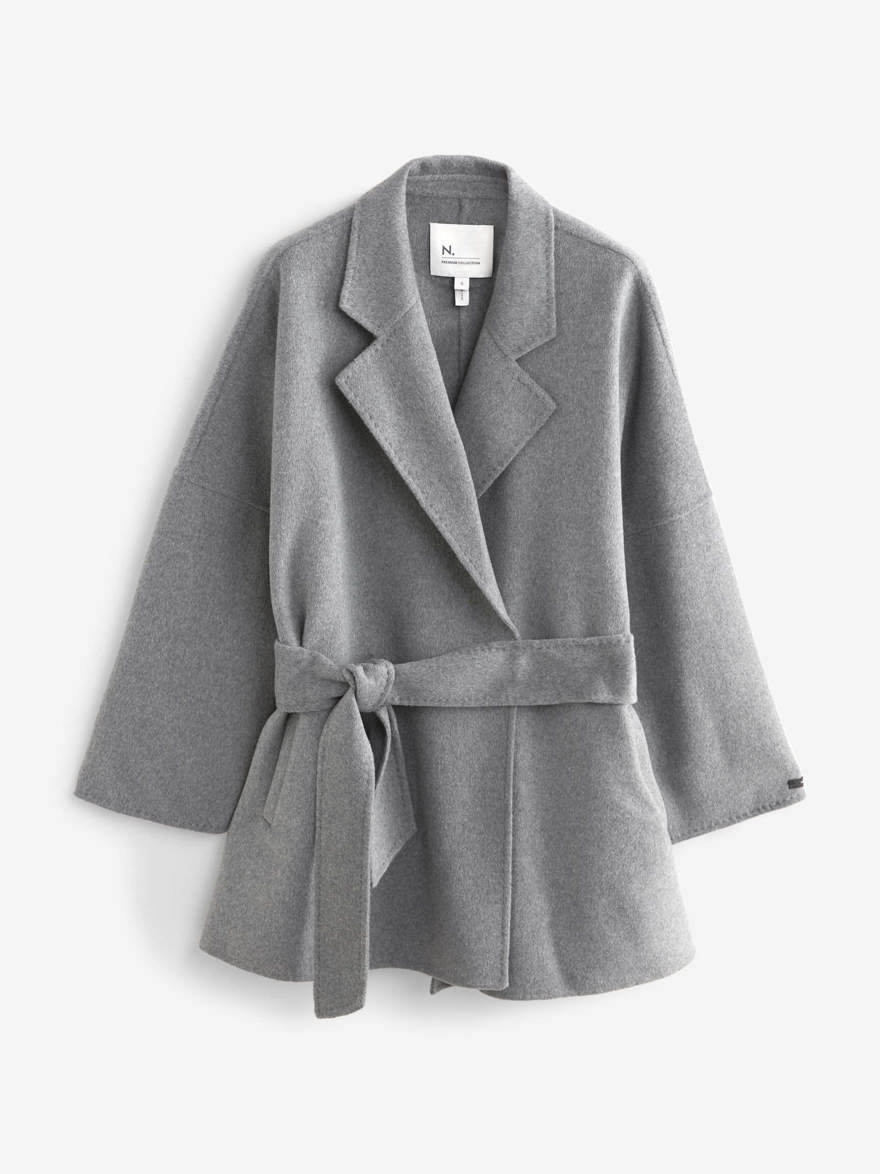 Buy Grey Handsewn Wool Blend Belted Coat from Next Luxembourg