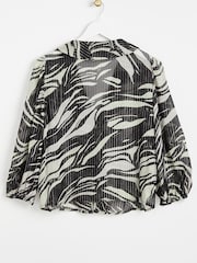 Oliver Bonas Metallic Stripe Frill V-Neck Black Blouse - Image 2 of 5