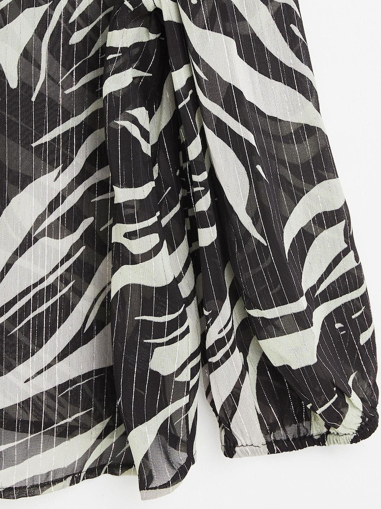 Oliver Bonas Metallic Stripe Frill V-Neck Black Blouse - Image 5 of 5