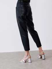 Oliver Bonas Black Faux Fur Leather Tapered Leg Trousers - Image 2 of 8