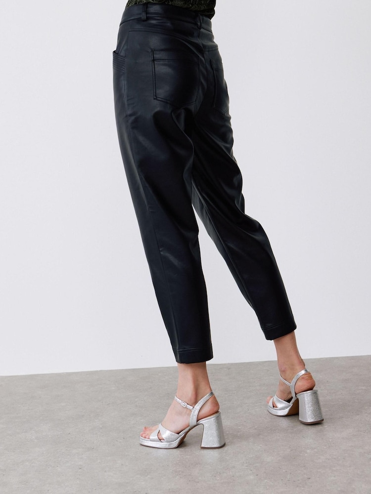 Oliver Bonas Black Faux Fur Leather Tapered Leg Trousers - Image 2 of 8 Oliver Bonas Black Faux Fur Leather Tapered Leg Trousers - Image 2 of 8