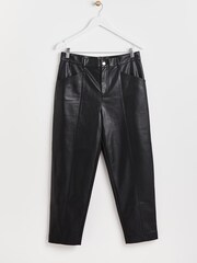 Oliver Bonas Black Faux Fur Leather Tapered Leg Trousers - Image 4 of 8