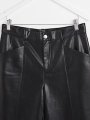 Oliver Bonas Black Faux Fur Leather Tapered Leg Trousers - Image 6 of 8