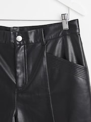 Oliver Bonas Black Faux Fur Leather Tapered Leg Trousers - Image 7 of 8
