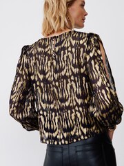 Oliver Bonas Natural Animal Metallic Gold Blouse - Image 2 of 8