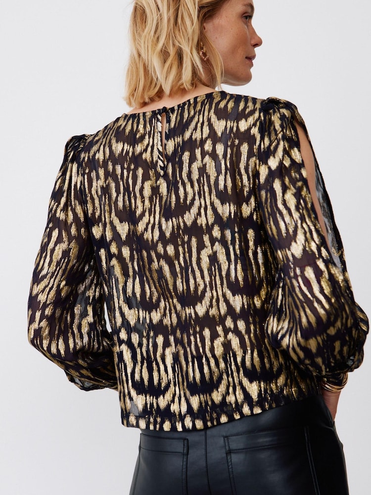 Oliver Bonas Natural Animal Metallic Gold Blouse - Image 2 of 8 Oliver Bonas Natural Animal Metallic Gold Blouse - Image 2 of 8