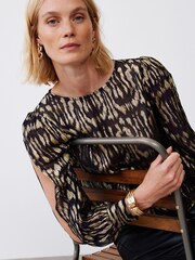 Oliver Bonas Natural Animal Metallic Gold Blouse - Image 3 of 8