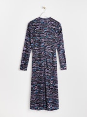 Oliver Bonas Blue Feather Print Mesh Midi Dress - Image 5 of 8