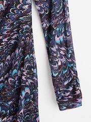 Oliver Bonas Blue Feather Print Mesh Midi Dress - Image 6 of 8